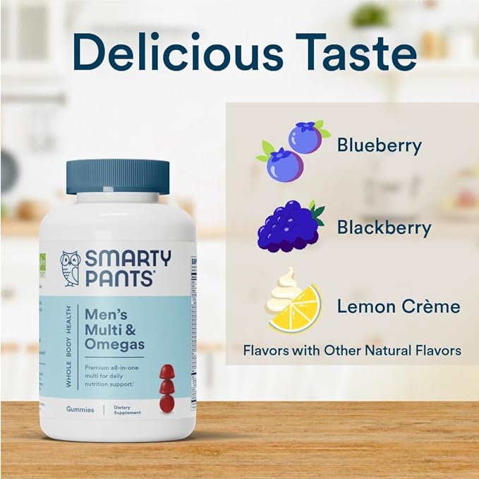 SmartyPants Multivitamin for Men, Gummies: Omega 3 Fish CoQ10, Vitamin D3, C, B12, B6, B6, Vitamin 120 Gummies (20 Day