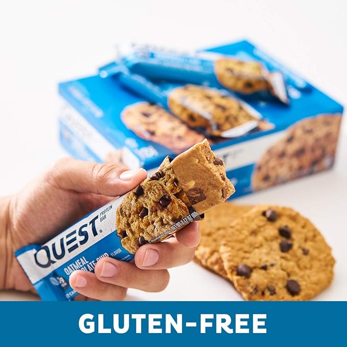 Quest Nutrition Oatmeal Chocolate Chip Protein Bars, 20g Protein, 1g Sugar, 5g Net Carb, Gluten Free, Keto Friendly, 12 Count