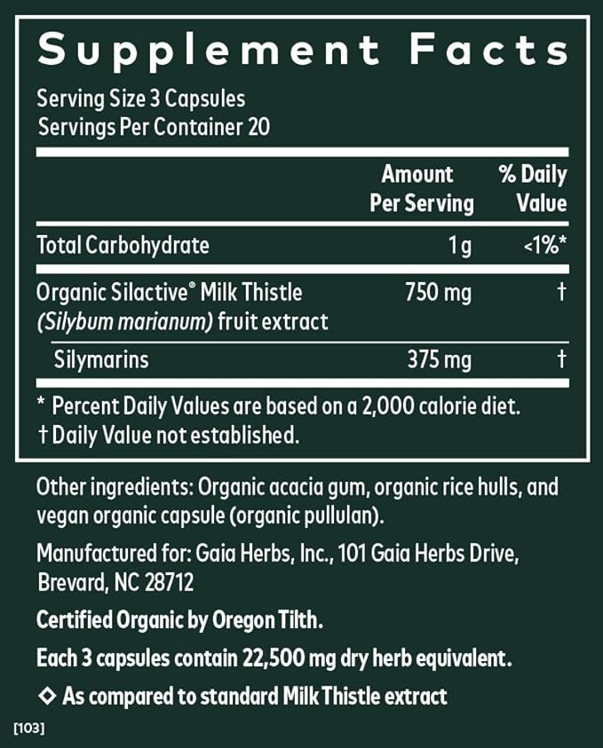 Gaia Herbs Milk Thistle 60 Vegan (20-Day Supply)