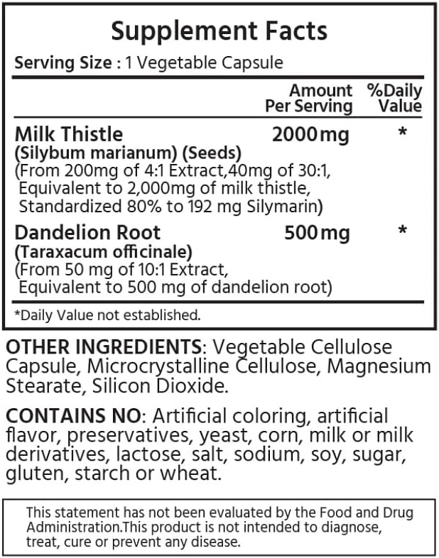 Triple Strength Milk Thistle 2000 mg 400 mg 120 Vegetable (4 Months