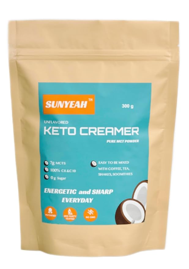SUNYEAH MCT Powder- MCT Oil Powder, KETO Coffee Creamer, Pure C8 C10, No-Sugar, From coconut, 300 g, Excellent in Coffee, Tea, Water, Shakes, Smoothies, Unflavoured, No-GMO