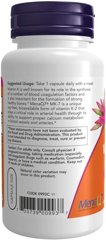 NOW Supplements, MK-7 Vitamin K-2 100 120 Veg