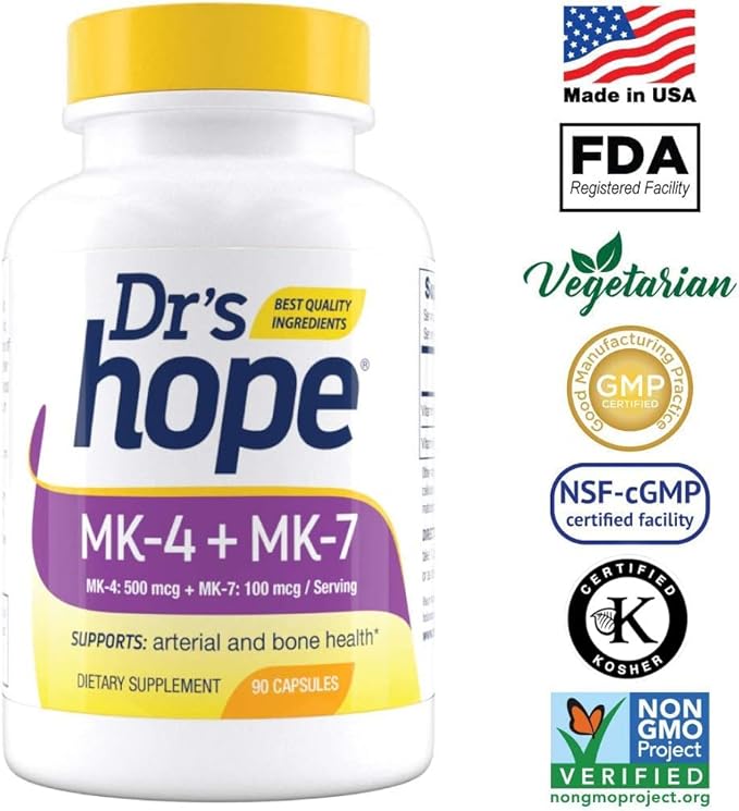 Vitamin K2-90 Capsules with 500 mcg MK4 + 100 mcg MK7 | K-2 Vitamins 1 Capsule