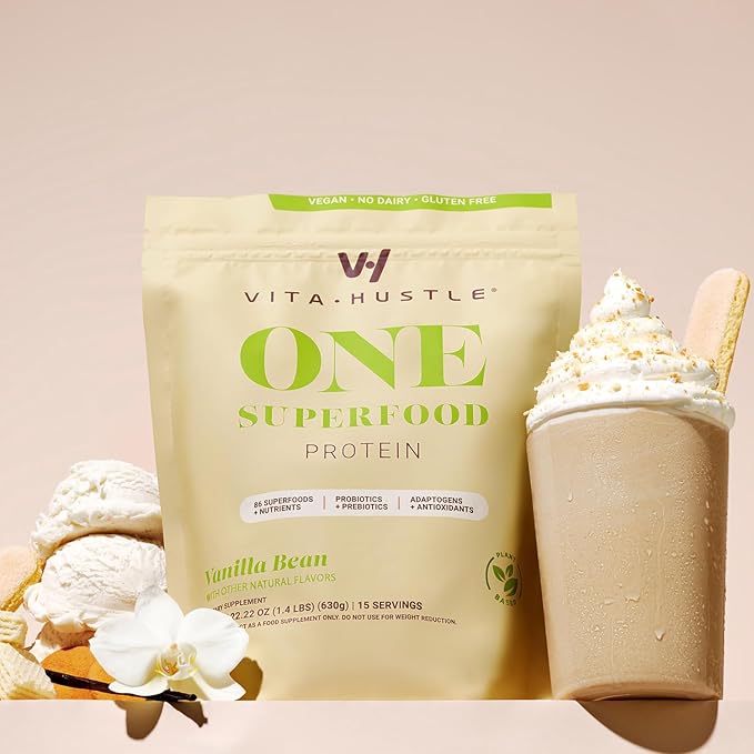 VitaHustle ONE Superfood Protein All-in-One Nutrition 20g Vanilla 86 Superfoods, 15 Servings