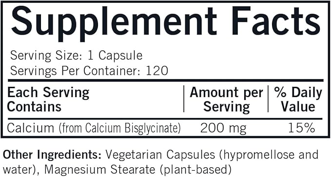 Kirkman - Calcium Bisglycinate Chelate 200mg - 120 Capsules - Without Vitamin D3 - Helps Maintain Strong Bones - Hypoallergenic