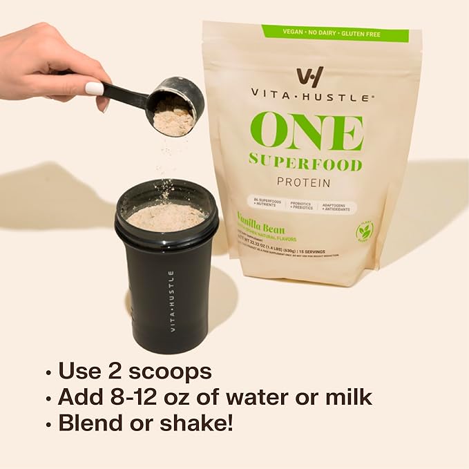 VitaHustle ONE Superfood Protein All-in-One Nutrition 20g Vanilla 86 Superfoods, 15 Servings