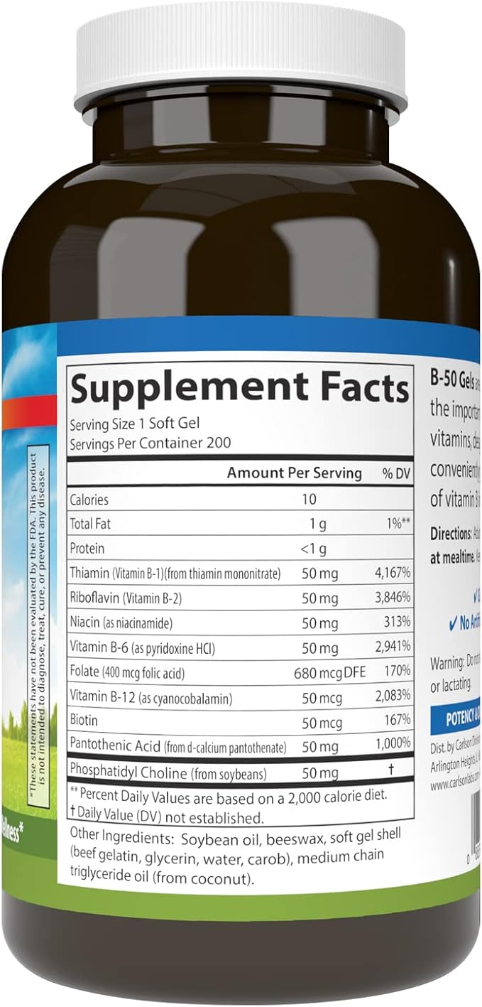 Carlson - B-50 Gels, Vitamin B 200 Softgels