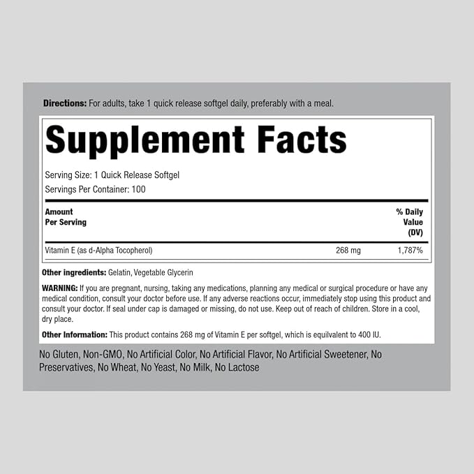 Piping Rock Vitamin E 400 IU Softgels 268mg | 100 Softgel