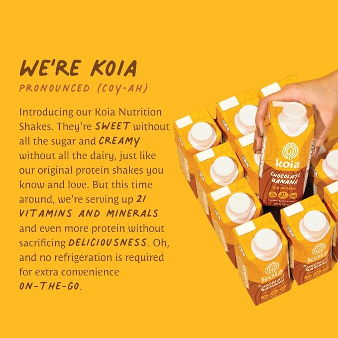 Koia - Plant Based Protein Shake 20g Protein, 5g Sugar, 6g Prebiotic 21 Vitamins 11 fl 12 Bottles