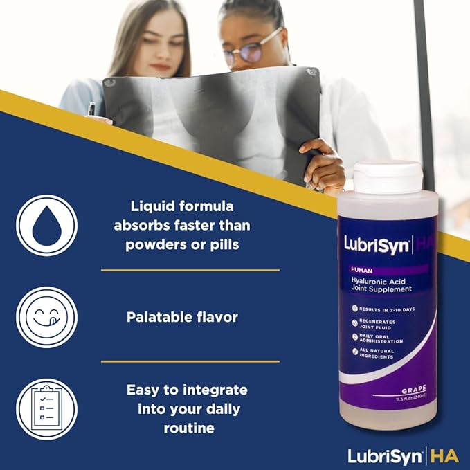 LubriSynHA Human Joint Supplement, Grape 3 x 11.5oz – All-Natural, High-Molecular Weight Hyaluronic Acid HA - Joint Support for Women & Men – Promotes Healthy Joint Function, Made in USA, Vegan