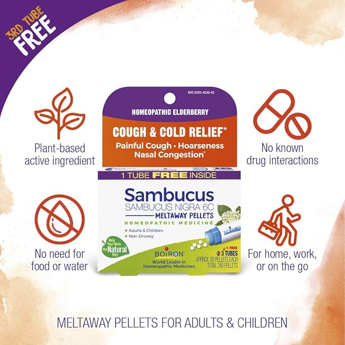 Boiron Sambucus Nigra Homeopathic Cough & 3 Tubes, 240 Count 60 Count