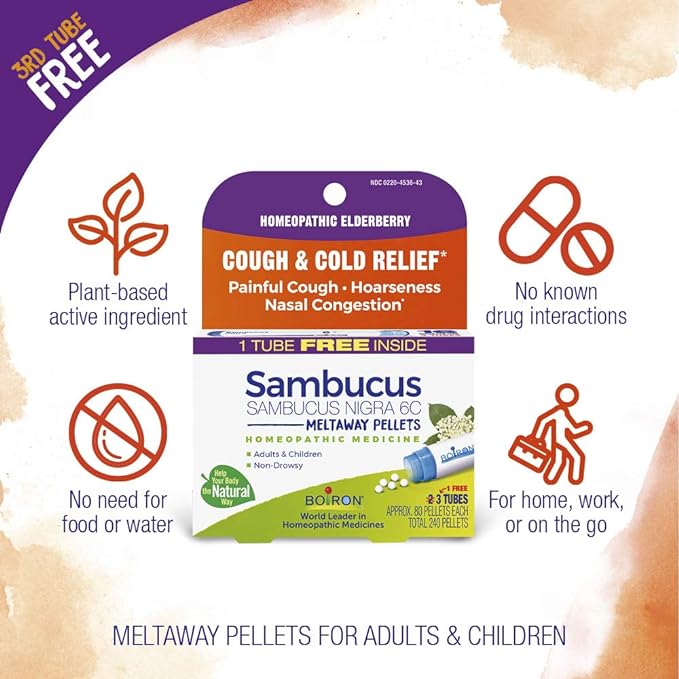 Boiron Sambucus Nigra 6c Homeopathic Medicine 3 Tubes, 240 Count
