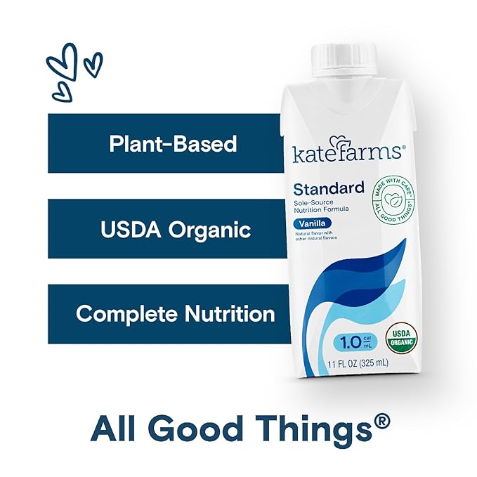 KATE FARMS Organic 1.0 Sole-Source Nutrition Shake, Vanilla, 16g Protein, 27 Vitamins and Minerals, Meal Replacement, Protein Shake, 11 oz (12 Pack)