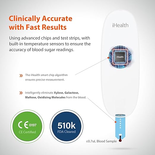 iHealth Gluco+ Wireless Smart Blood Glucose 100 Glucometer 100 Lancets, 1 Blood 1 Lancing