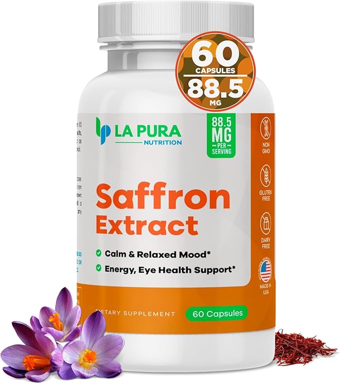 Pure Saffron Extract 88.5 mg Supplement, 60 Capsules