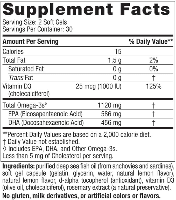 Nordic Naturals Ultimate Omega 2X Mini D3, Lemon 1120 mg Omega-3 + 1000 IU D3-60 Mini Omega-3 Fish 30 Servings