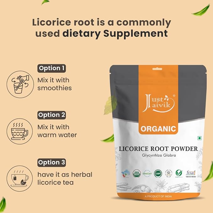 Just Jaivik 100% Organic Licorice Root Powder 227 gm 0.5 lb