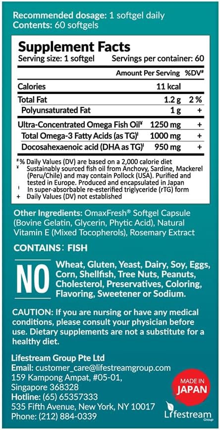 LABO Nutrition OmaxPure DHA76 Omega 3 76% 950mg 950mg DHA, 60 Count, CO2 Extracted