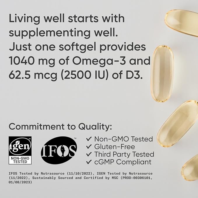 Sports Research Triple Strength 1040mg Omega-3 D3 2500iu 2500iu | 2-in-1 Vitamin 120 Softgels