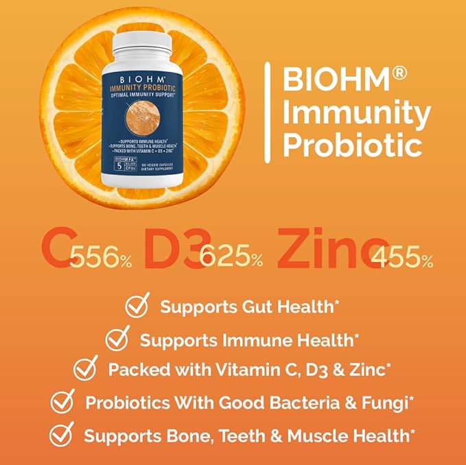 BIOHM Probiotic & Prebiotic Duo: Fiber D3, Zinc 60 Caps