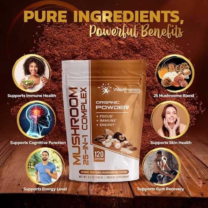 Mushroom Powder, 25 in 1 Mushrooms 2000mg - 25 Superfood 120 Servings