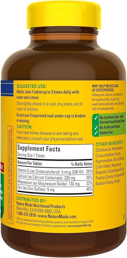 Nature Made Calcium, Magnesium & Zinc 300 Ct (3 Pack 300)