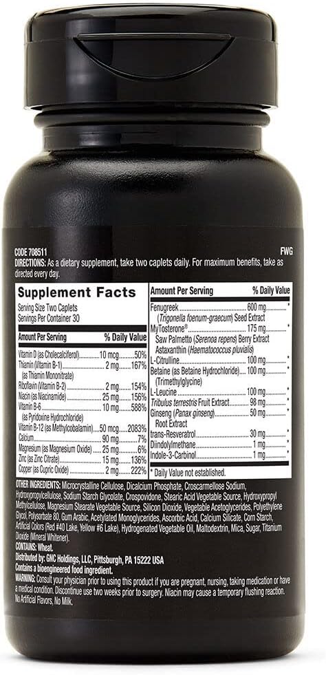 GNC Men's Healthy Testosterone, 60 Caplets, Testosterone and Sexual Health Support