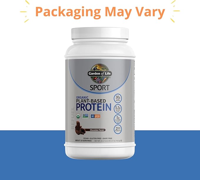 Organic Vegan Sport Protein Powder, Chocolate 30g Plant 19 Servings
