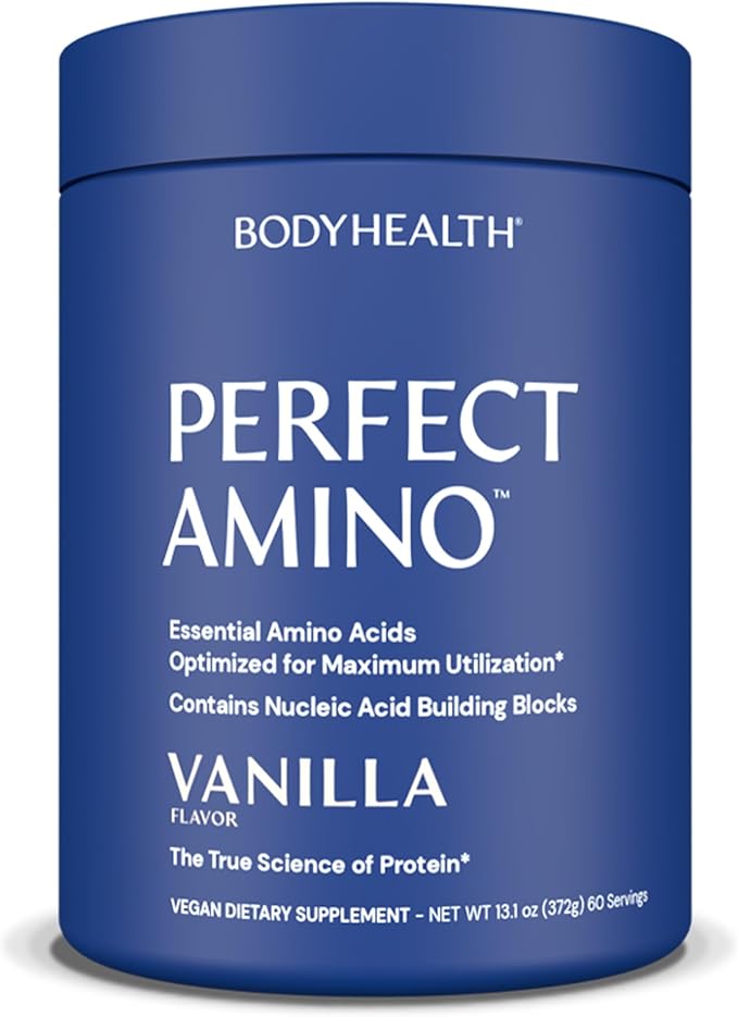 BodyHealth PerfectAmino Powder - BCAA and EAA Powder for Pre and Post Workout - Amino Acid Energy Drink Powder for Men and Women to Support Lean Muscle and Recovery - Vanilla - 60 Servings