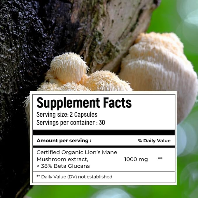 ROOTED Lions Mane Mushroom Extract Capsules (60 Veg 500 mg) 38% Beta