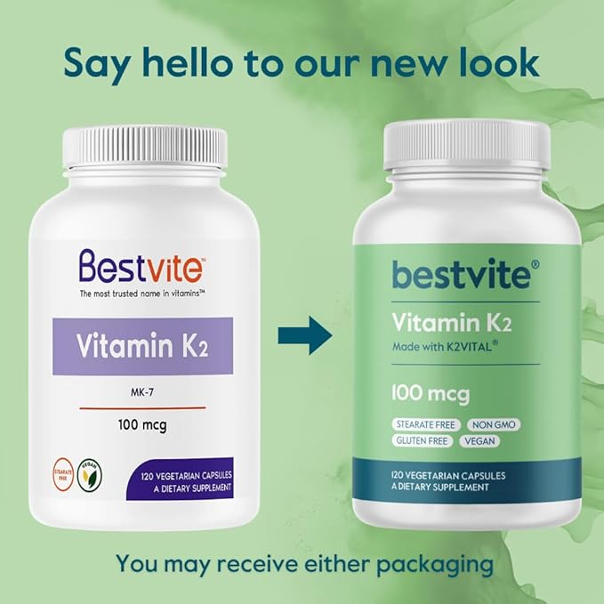 BESTVITE Vitamin K2 100 mcg as MK-7 w/Patented K2VITAL (120 (120 Vegetarian