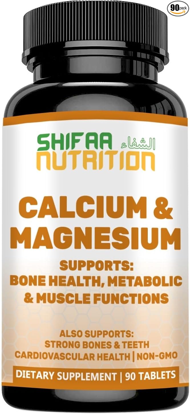 Halal Calcium Magnesium Supplement w/Vitamin D3 1,000 mg, 500mg | 30 Servings,