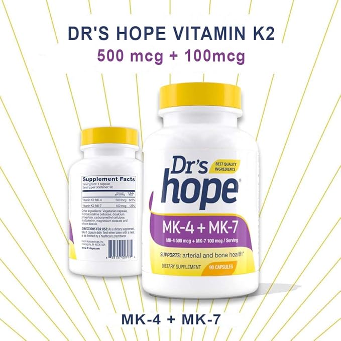 Vitamin K2-90 Capsules with 500 mcg MK4 + 100 mcg MK7 | K-2 Vitamins 1 Capsule