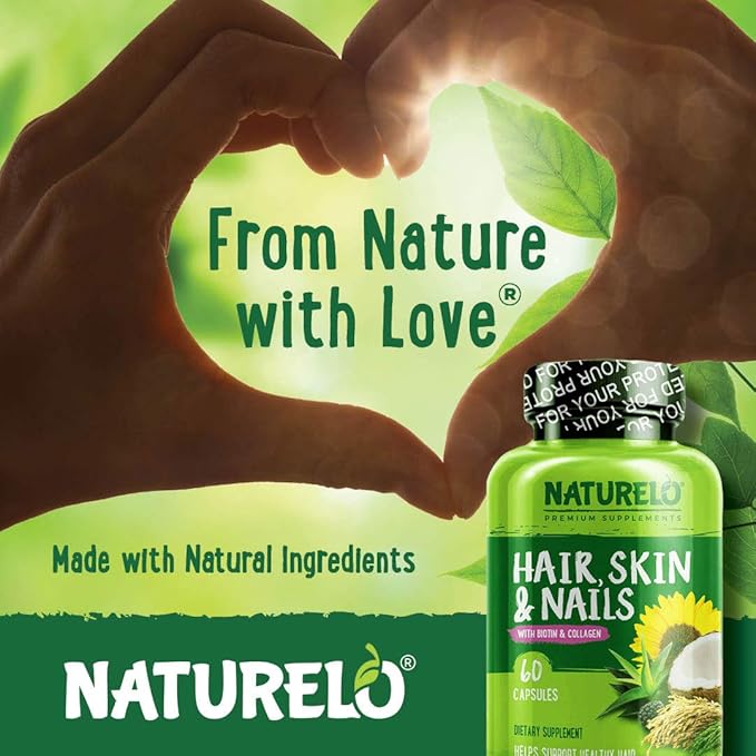 NATURELO Hair, Skin and Nails Vitamins 5000 mcg 60 Capsules