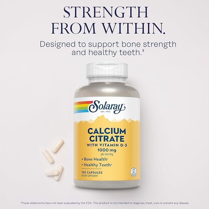 Solaray Calcium Citrate with Vitamin D3 1000mg 60-Day Guarantee 30 Servings, 180 Capsules