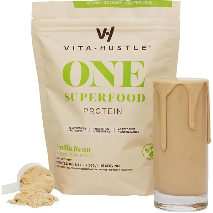 VitaHustle ONE Superfood Protein All-in-One Nutrition 20g Vanilla 86 Superfoods, 15 Servings