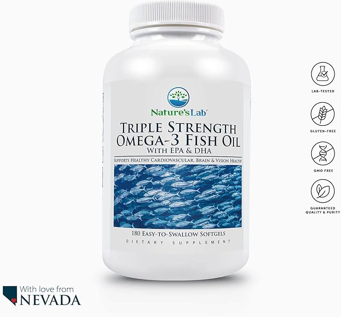 Nature's Lab Triple Strength Omega-3 Fish 180 Softgels (3 Month