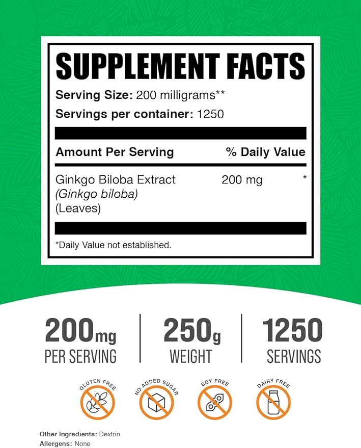 BulkSupplements.com Ginkgo Biloba Extract Powder 120mg - 120mg per 250g (8.8 (8.8 oz)