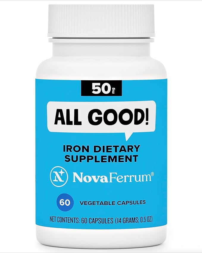 NovaFerrum All Good | Iron Capsule Supplements for Adults | Anemia | 50mg of Iron | 60 Servings | Sugar Free | Vegan | Gluten Free