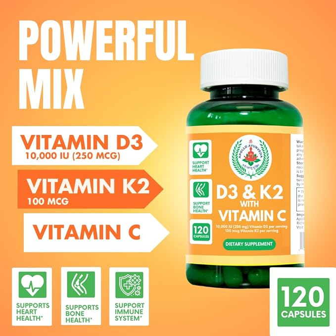 Vitamin D3 10000 IU & Vitamin K2 100 100 mcg 120 Capsules
