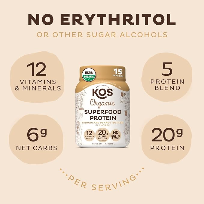 KOS Organic Plant Based Protein Powder, 15 Servings