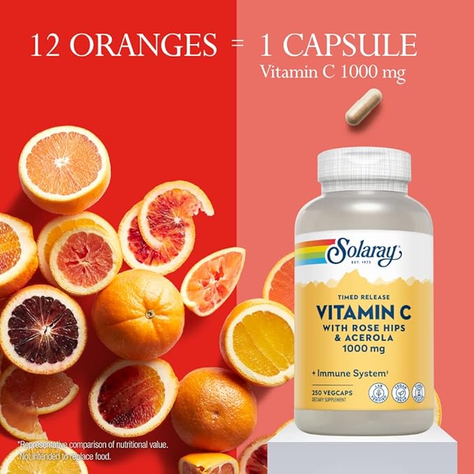 SOLARAY Vitamin C with Rose HIPS 1000mg | 24-Hour Immune 250 Ct.