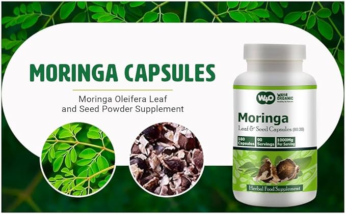 Moringa Oleifera Leaf and Seed Powder (80:20) Ratio 180 Capsules, 90 Servings, 1000 mg. 2.