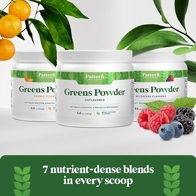 Pattern Wellness Greens Powder Superfood 30 Servings 16oz (Unflavored)