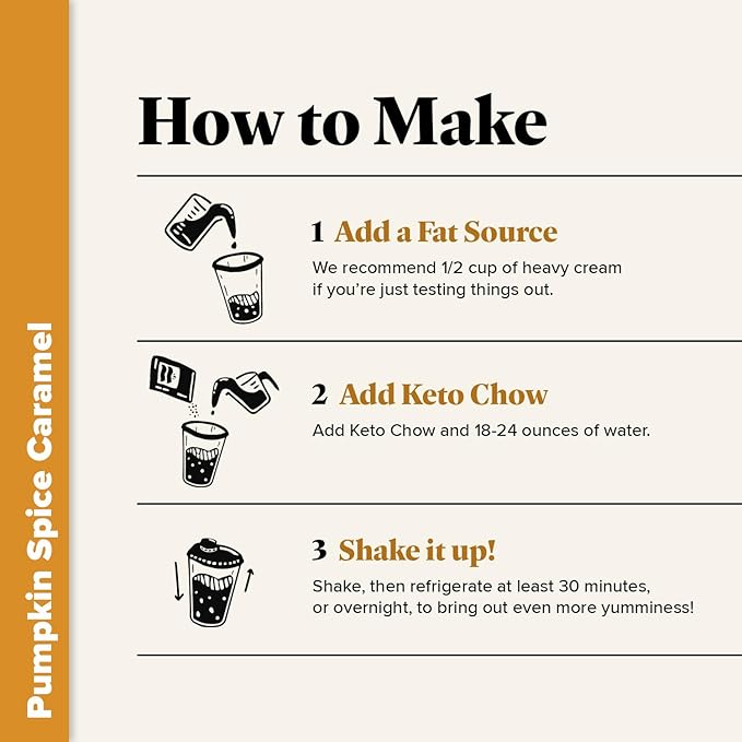 Keto Chow Pumpkin Spice Caramel | Keto Meal Replacement Shake | Nutritionally Complete | Low Carb | Delicious Easy Meal Substitute | You Choose The Fat | Single Meal Sample