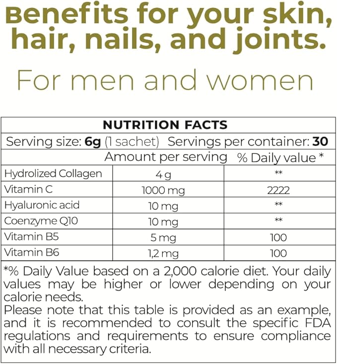 Hydrolyzed Collagen Peptides 30 Powder Packets (1000mg) & 30 Servings