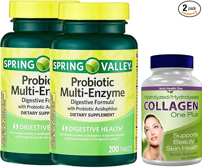 Spring Valley® Probiotic Multi-Enzyme Digestive Formula 200 ct. 400 ct (1) Collagen 30 Capsules