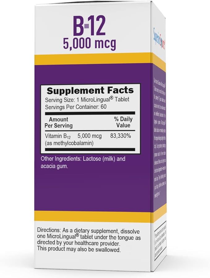 Superior Source No Shot Vitamin B12 5000 mcg, 60 Count, B12, Supports