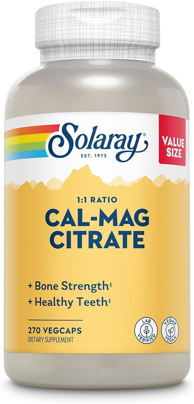 Solaray Calcium Magnesium Citrate 1000mg 1:1 60-Day Guarantee, 45 Servings, 270 VegCaps