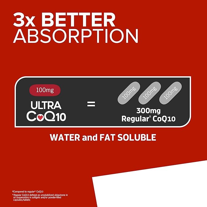 Qunol CoQ10 100mg Softgels, Ultra CoQ10 100mg, 3x 3x Better Q10 Vitamins 4 Month 120 Count